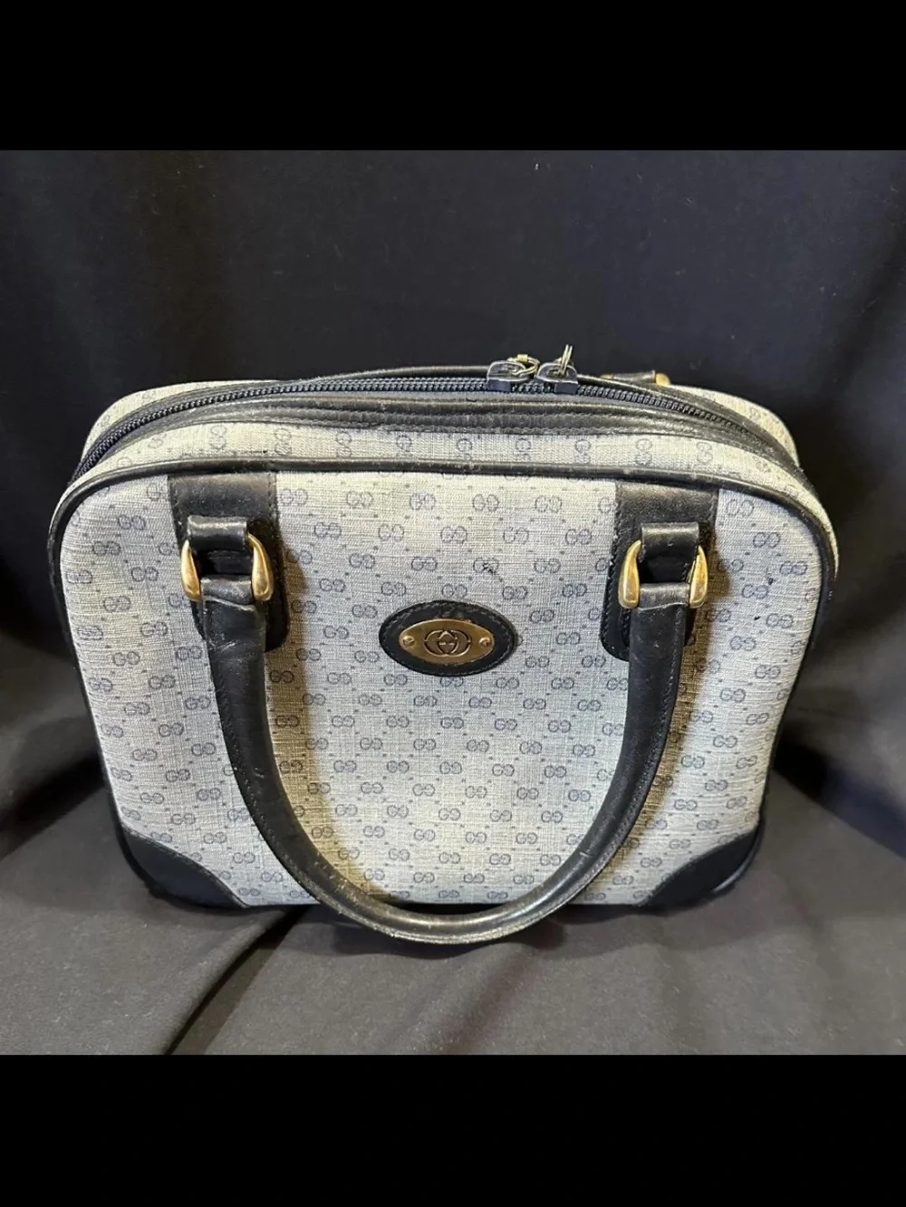 Gucci Gray Monogram Satchel with Black Leather Trim